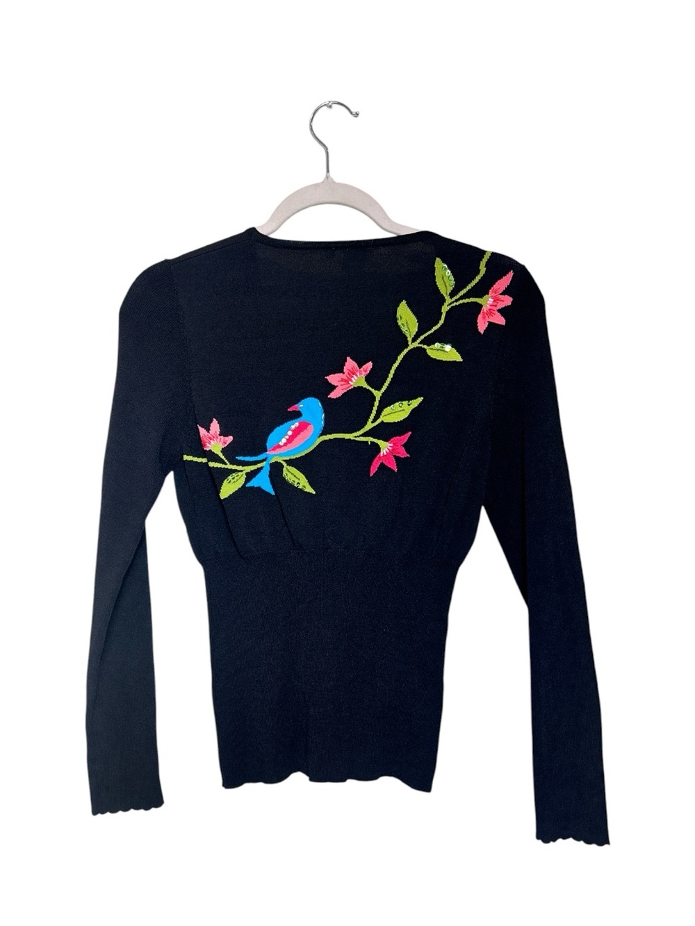 ShuShuTong Black Embroidered Bird Long-Sleeve Cardigan